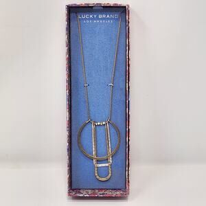 Lucky Brand Two Tone Geometric Pendant Chain Necklace Slider Boho Casual New